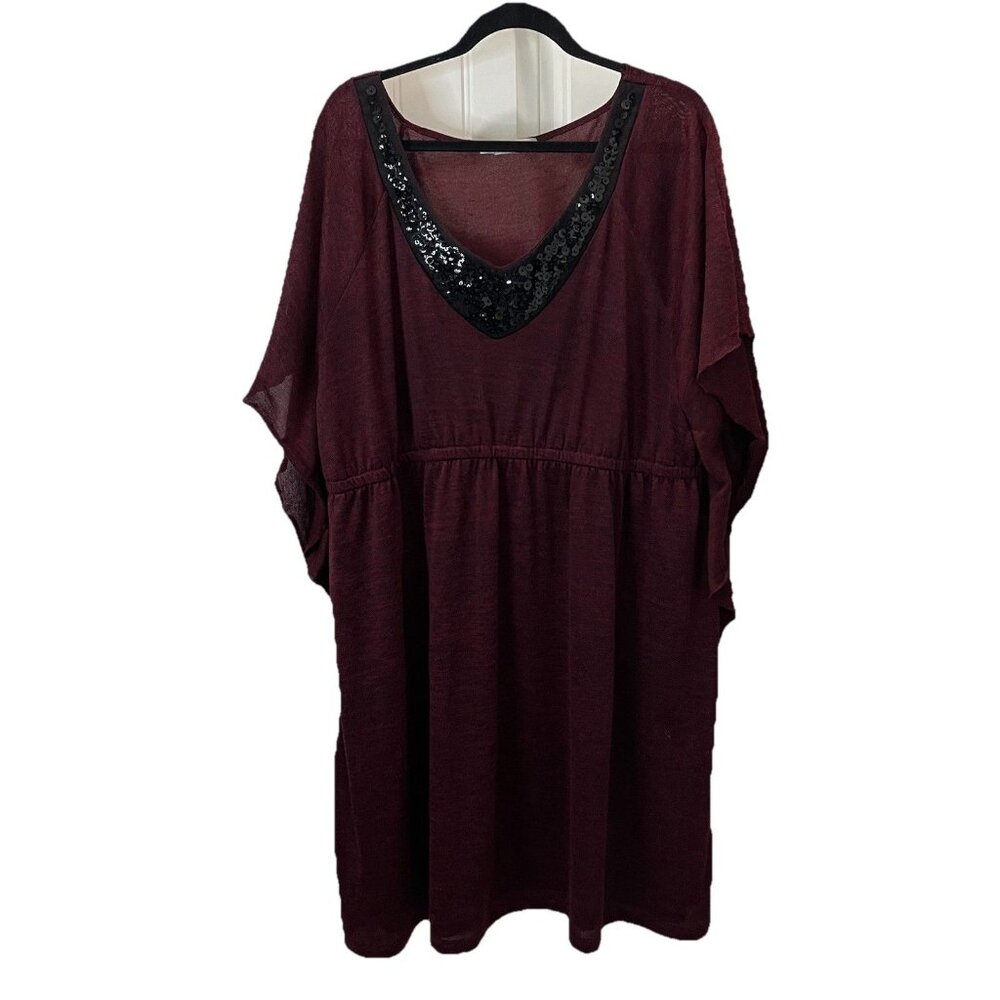 Maurices Maroon Heathered Black Sequin V Neck Midi Dress Womens Size 3X